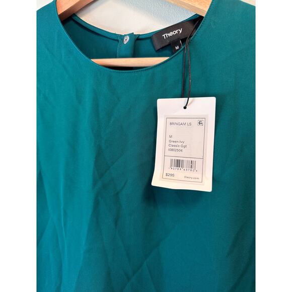 NWT Theory Bringam Top In Green Ivy Long Sleeve Blouse - Picture 3 of 6
